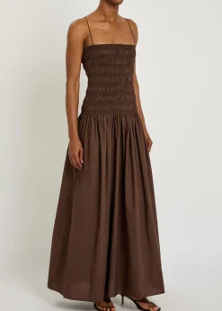 Shirred cotton-poplin maxi dress