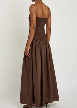 Shirred cotton-poplin maxi dress