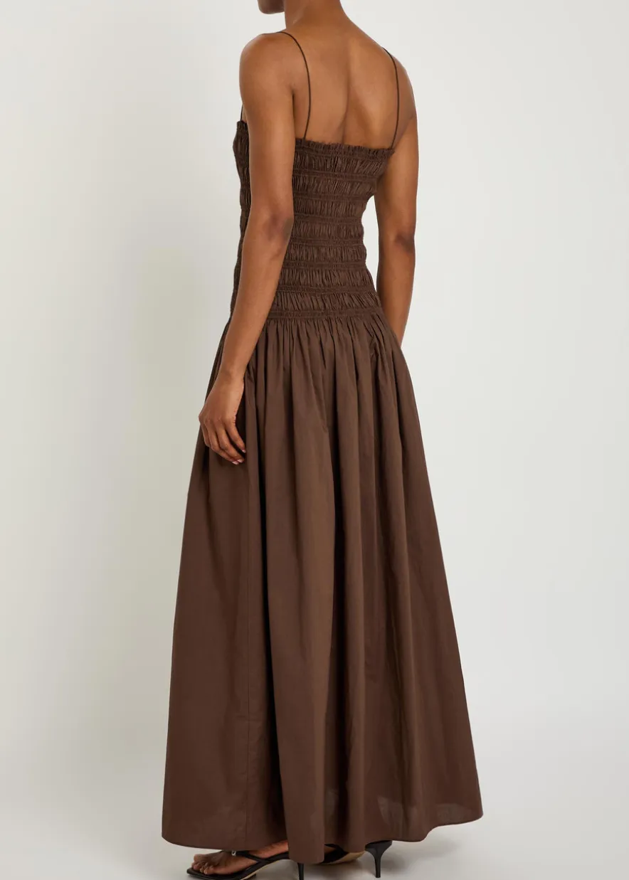 Shirred cotton-poplin maxi dress