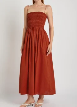 Shirred cotton-poplin midi dress