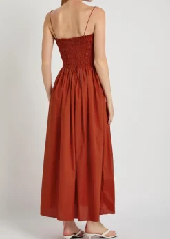 Shirred cotton-poplin midi dress