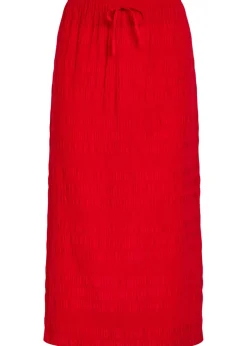 Shirred woven midi skirt