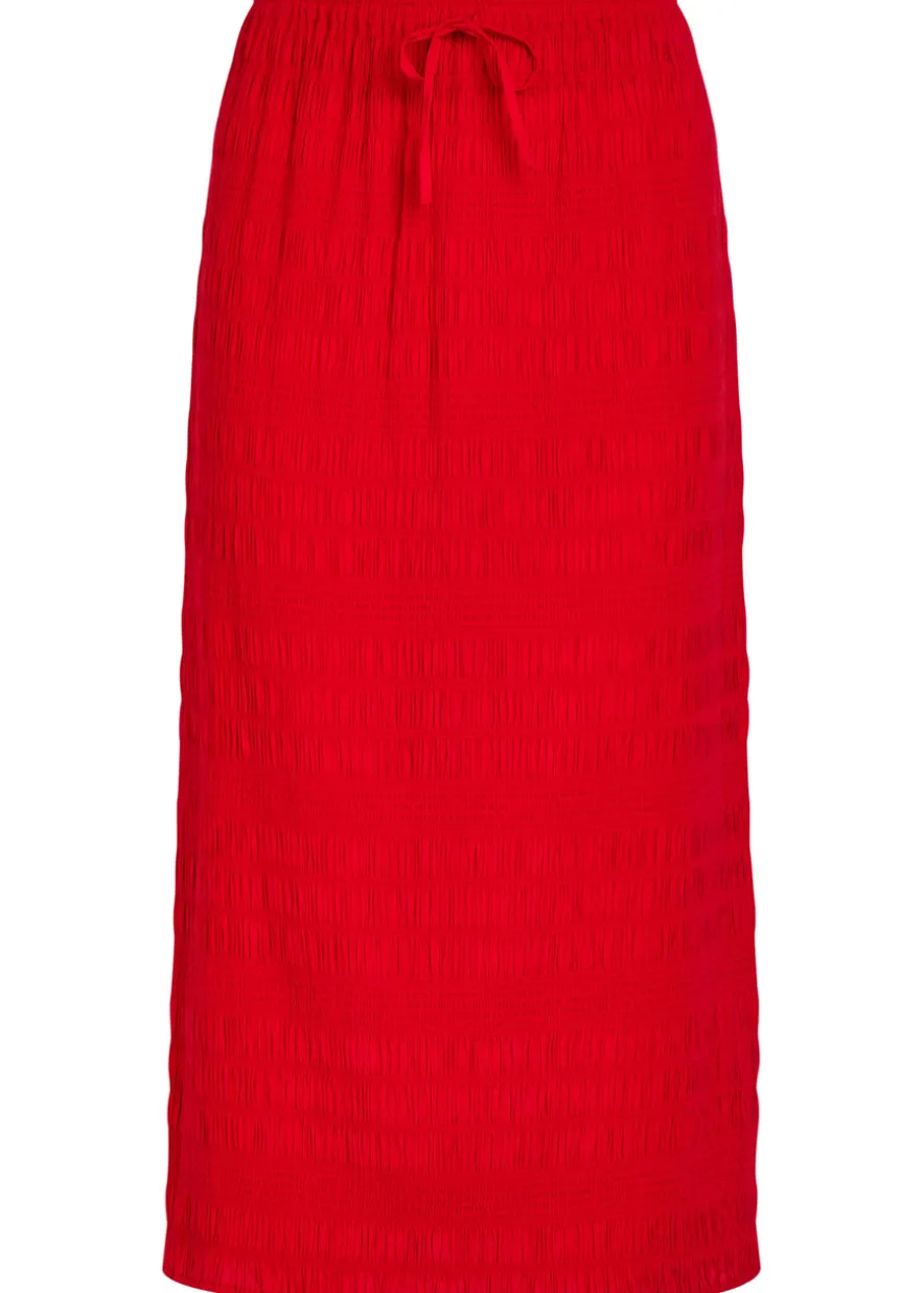 Shirred woven midi skirt