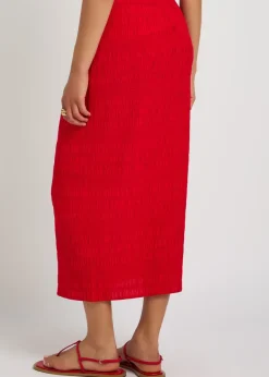 Shirred woven midi skirt