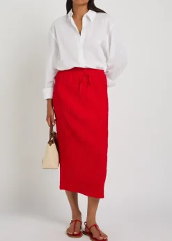 Shirred woven midi skirt