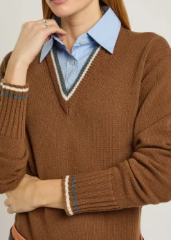 Shirt-effect wool jumper