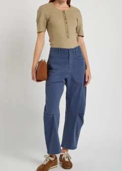 Shon barrel-leg stretch-cotton trousers