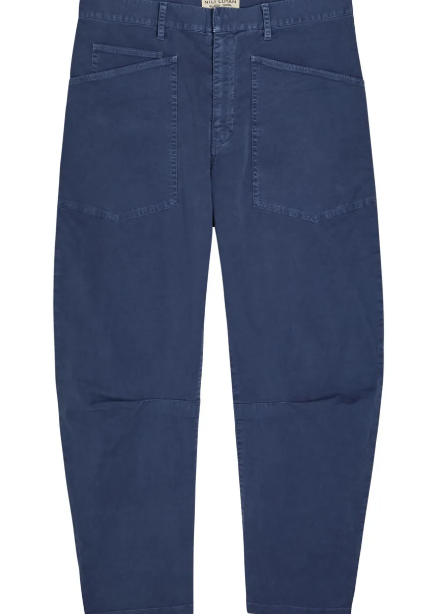 Shon barrel-leg stretch-cotton trousers