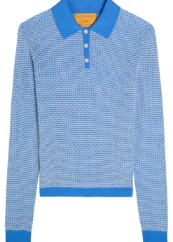 Shrunken patterned cashmere polo top