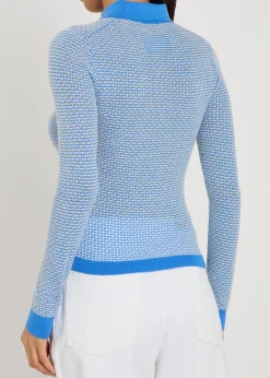 Shrunken patterned cashmere polo top
