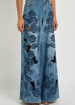 Sidney floral-embroidered wide-leg jeans