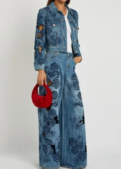 Sidney floral-embroidered wide-leg jeans