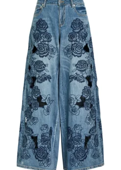 Sidney floral-embroidered wide-leg jeans