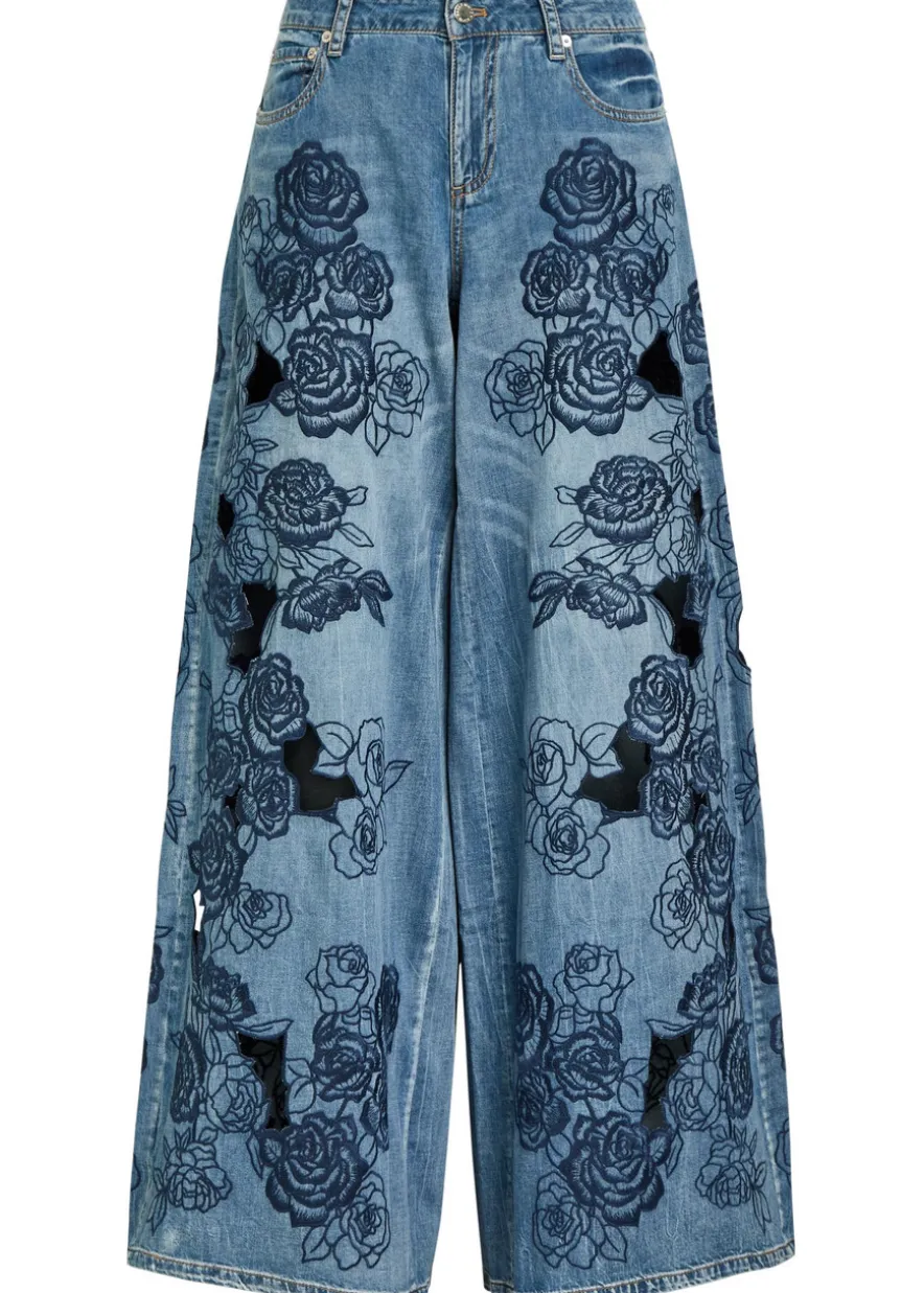 Sidney floral-embroidered wide-leg jeans