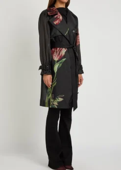 Silvia floral-print organza trench coat