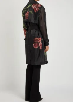 Silvia floral-print organza trench coat