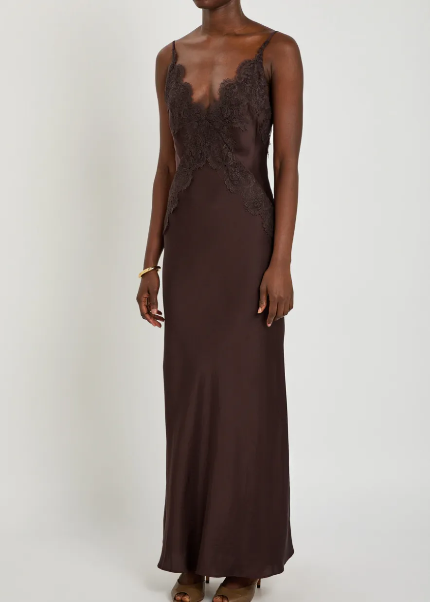 Simona lace-trim satin maxi dress