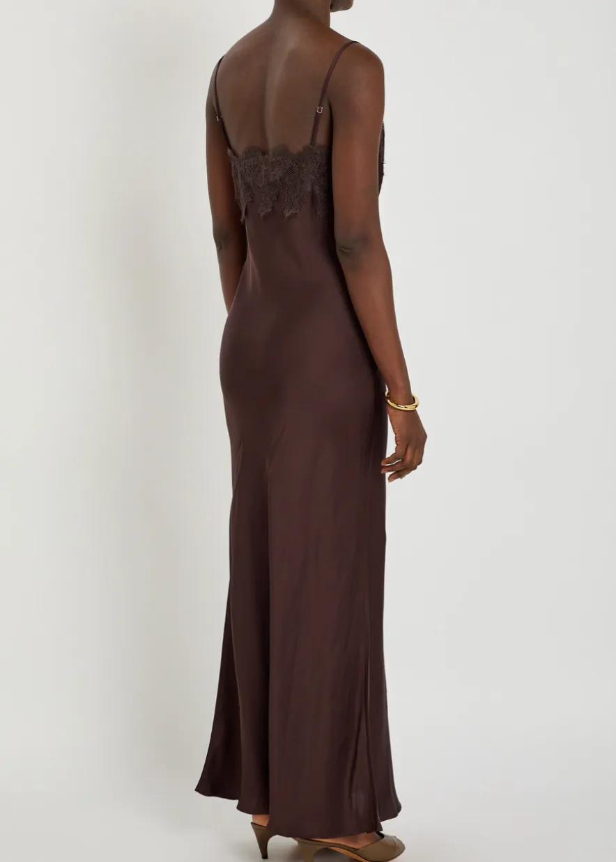 Simona lace-trim satin maxi dress