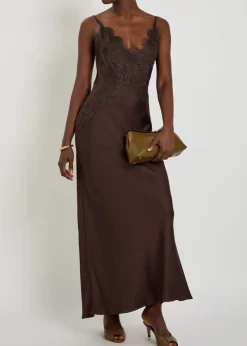 Simona lace-trim satin maxi dress