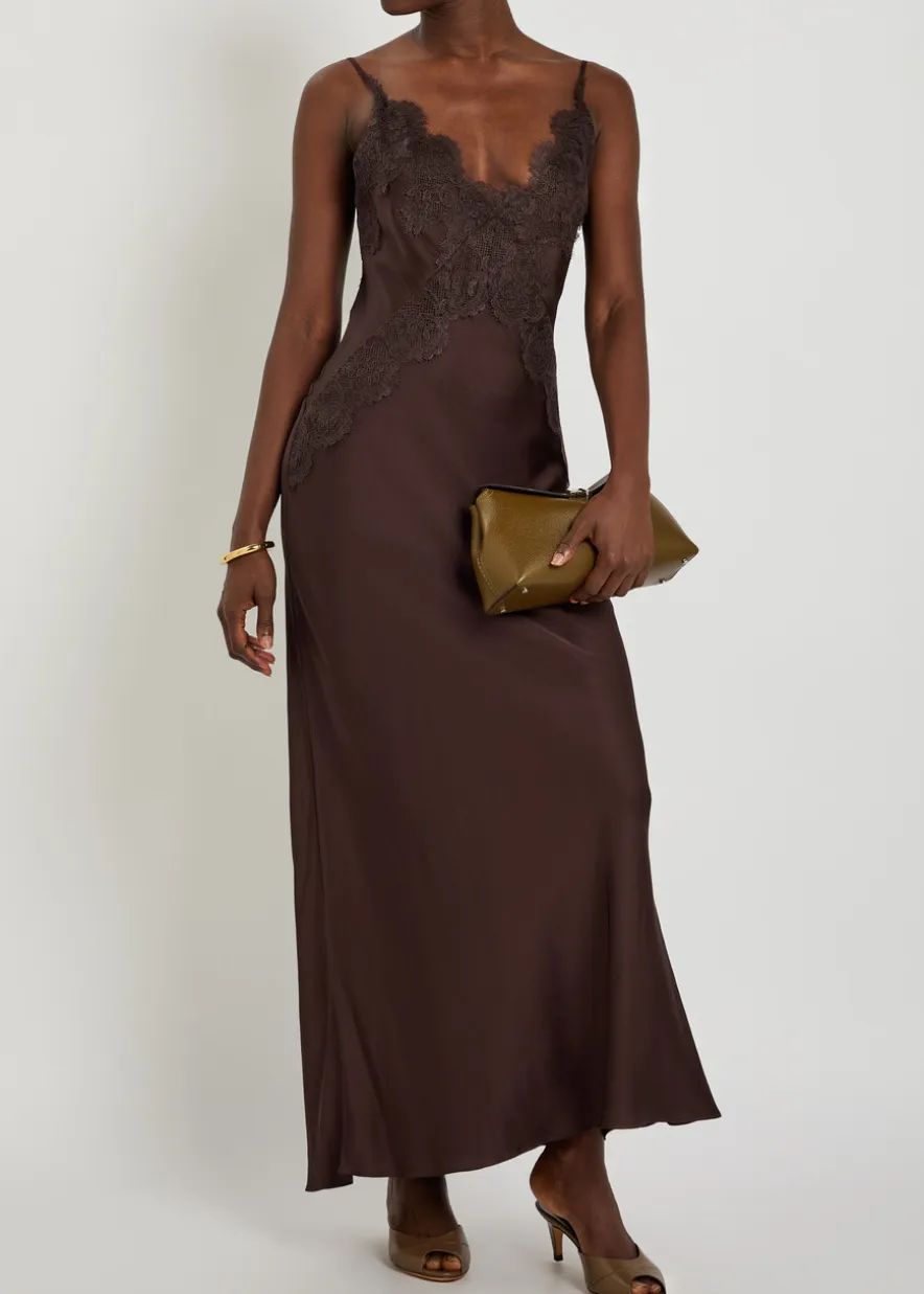 Simona lace-trim satin maxi dress