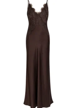 Simona lace-trim satin maxi dress