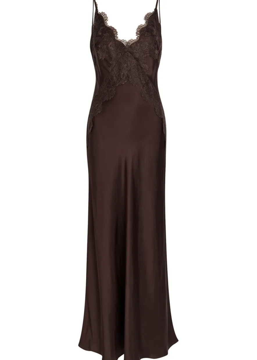 Simona lace-trim satin maxi dress