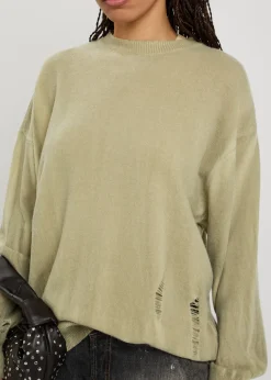 Slant distressed effect wool jumper