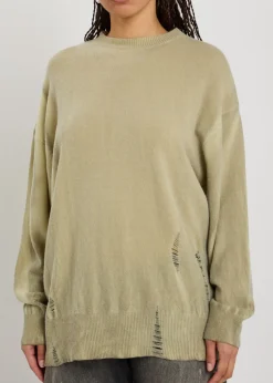 Slant distressed effect wool jumper