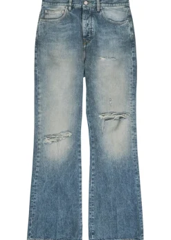 Slashed distressed bootcut jeans