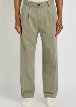 Slater pleated straight-leg cotton trousers