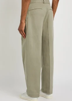 Slater pleated straight-leg cotton trousers