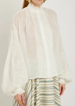 Slava embroidered balloon sleeve cotton shirt