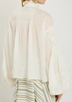 Slava embroidered balloon sleeve cotton shirt
