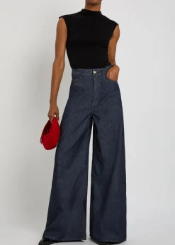 Slick wide-leg denim jeans