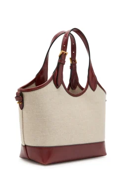 Small leather and canvas tote bag