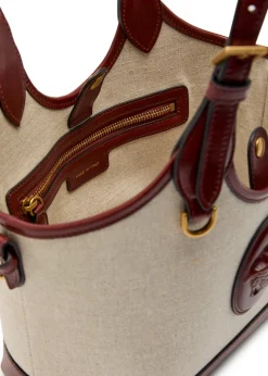 Small leather and canvas tote bag