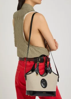 Small leather and canvas tote bag