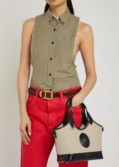 Small leather and canvas tote bag