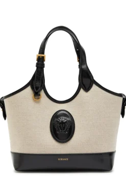 Small leather and canvas tote bag