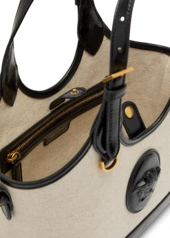 Small leather and canvas tote bag
