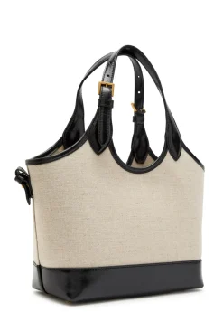 Small leather and canvas tote bag
