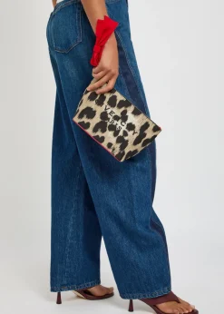 Small leopard-jacquard woven pouch