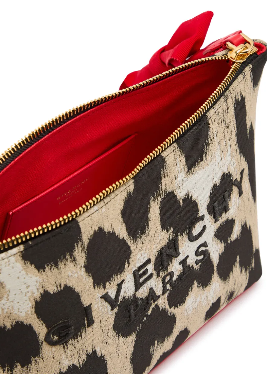 Small leopard-jacquard woven pouch