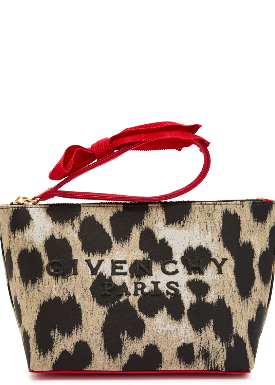 Small leopard-jacquard woven pouch