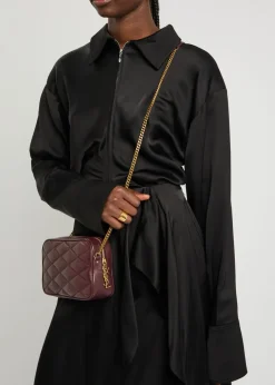 Small quilted leather camera bag