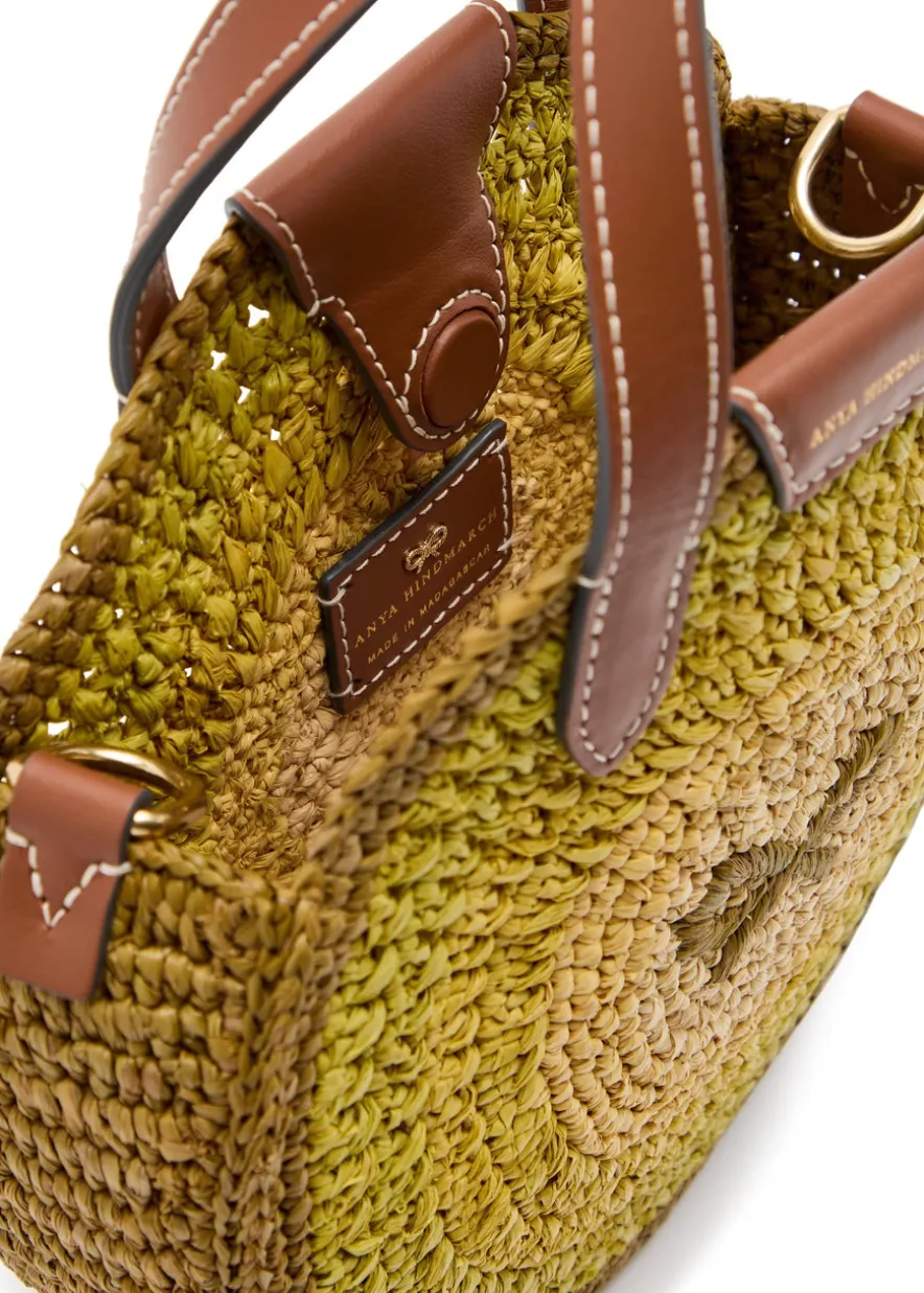 Small round bow raffia tote bag