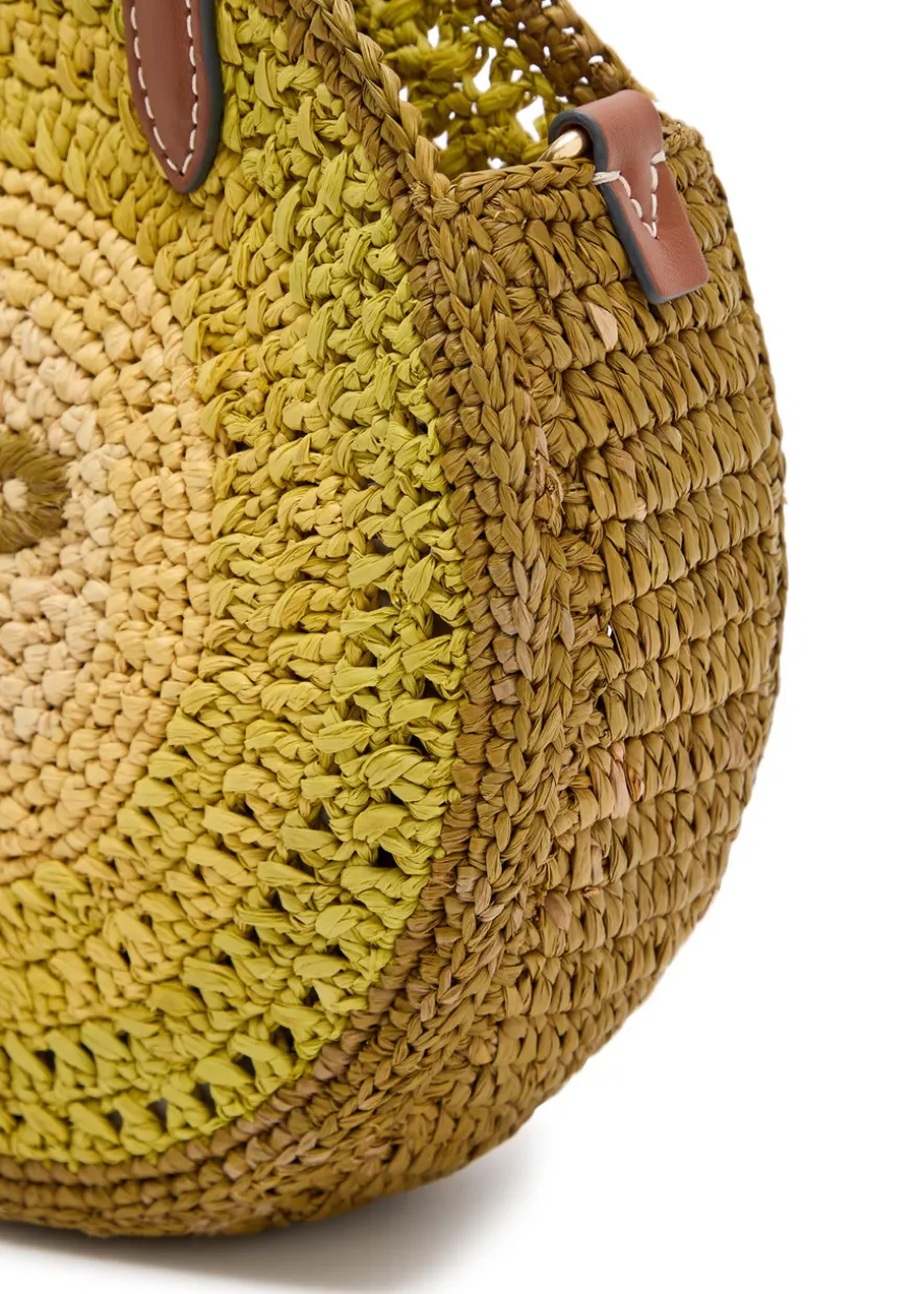 Small round bow raffia tote bag