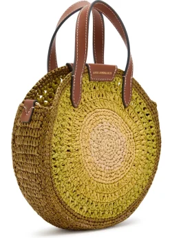 Small round bow raffia tote bag