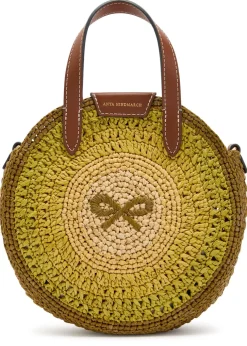 Small round bow raffia tote bag
