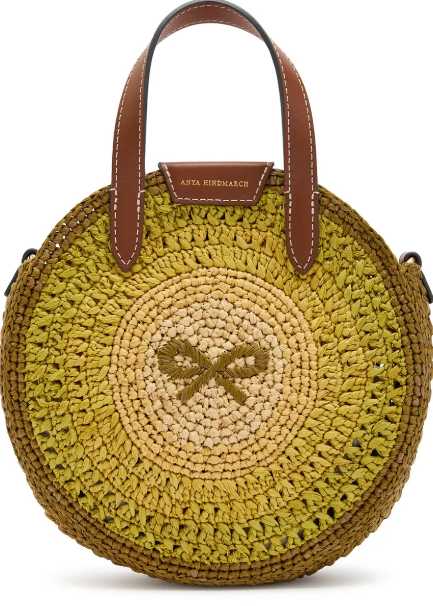 Small round bow raffia tote bag